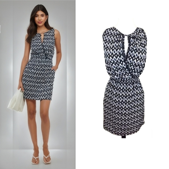 Greylin Anthropologie Diamond Pattern Black Navy White Mini Dress Size S… - Picture 1 of 16